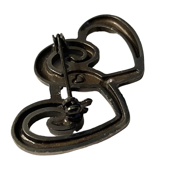 Open Double Heart‎ Intertwined Brooch Pin Silver Tone Metal Love Gift Vintage - Picture 7 of 9